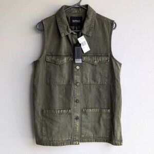 Gold Buffalo David Bitton green canvas button down vest